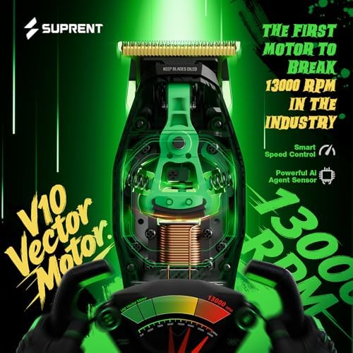 SUPRENT FANGS Professional Barber Clippers - High-Performance 13,000 RPM Vector Motor Hair Clipper Barber Trimmer Set, Professional Haircutting Kit with AI Speed Control, Patented U-Teeth Blade(black) - Image 2