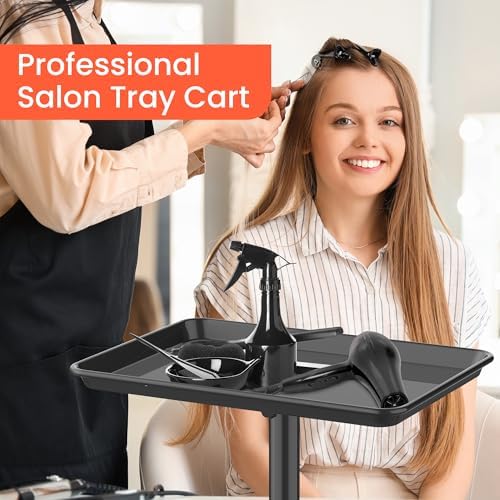 TASALON Rolling Salon Tray, Mobile Styling Station with Wheels Aluminum Rolling Tray Trolley for Salon Essentials, Adjustable Height or Hairstylist Tray with 10 PCS Disposable Salon Tray Cover - Image 6