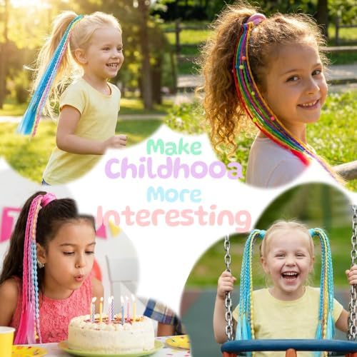TOKUFAGU 12 PCS Colored Braided Hair Extensions for Kids, Beaded Hair Ties - Image 4