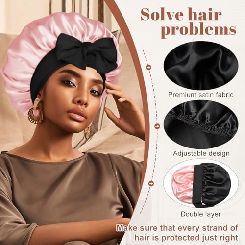 CHLINS Double Layer Satin Bonnet for Sleeping, Hair Bonnet for Curly Hair - Image 4
