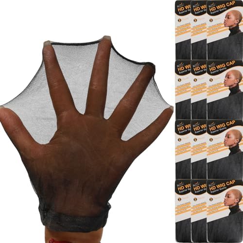 BEEOS Black SKINLIKE HD Wig Cap, 24 Pieces Invisible and Sheer Breathable Ultra-thin Stretchy Stocking Caps for Lace Front Wigs, Bald Cap for Women by BEEOS