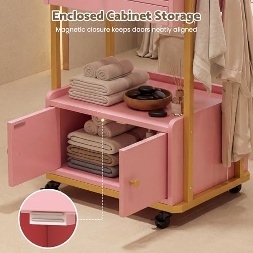 Salon Trolley Cart with Storage Cabinet for Beauty Spa & Salon Use, Pink - Image 6