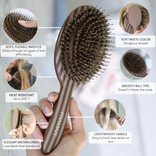 FRAMAR Soft Boar Bristle Hair Brush – Slick Back Brush, Boar Bristle Brush - Image 2