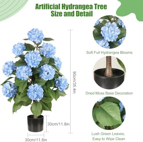 3FT Artificial Hydrangea Tree,Blue 2 Pack - Image 2