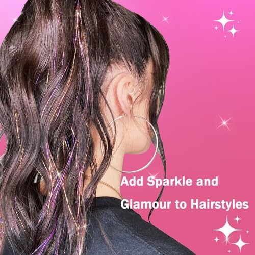 NIACONN Galaxy Glitter Hair Tinsel Extensions Kit with Tools and Beads, 48 Inch Sparkly Fairy Colorful Tensile Strands Shiny Hair Accessories for Women Girls Kids - Image 3