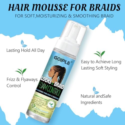 8 fl oz Braid Foam Control Mousse Braiding Hair Mousse for Braids Twist, Locs, No Flake Extra Hold High Shine Style & Moisturizes, Nourishes, Lightweight, Smooth, No Greasy Tea Tree - Image 3