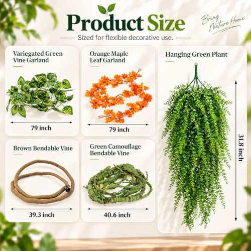 Reptile Vines Plants for Terrarium, Flexible Vines Jungle Climbing Branch with Leaves Tank Decor for Snakes Bearded Dragons Geckos Hermit Crabs Lizards Chameleons - Image 7