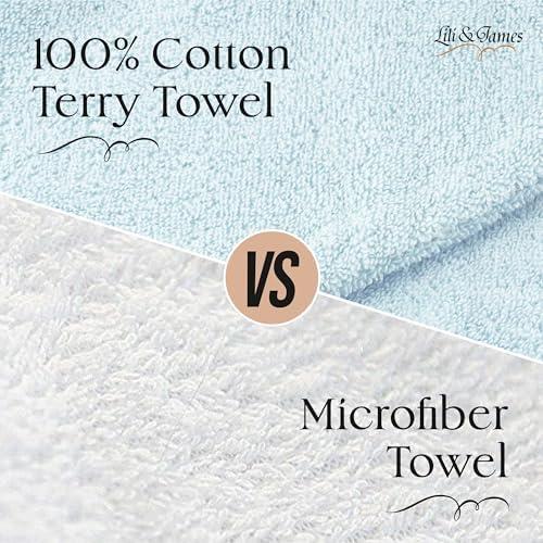 Lili&James 100% Cotton Hair Towel Wrap for Women & Kids – 420 GSM Quick Dry Hair Turban with Double Button Loop, Anti Frizz Non Microfiber Hair Drying Towel for Curly, Long & Thick Hair (Blue+Pink) - Image 4