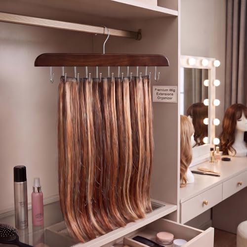 Hair Extension Holder for Hair Storing, Washing, Drying, Coloring, Styling, Foldable Hair Extension Hanger, Braiding Hair Rack, Rotating Multi-Purpose Hooks Hanger (1Pack Walnut Color) - Image 4