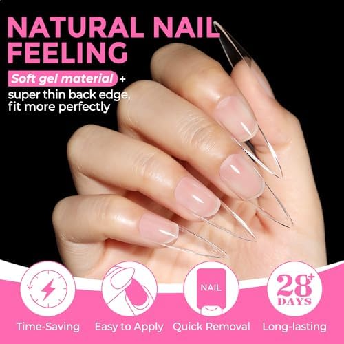 UNA GELLA Long Stiletto Soft Gel Nail Tips Full Cover Pre-shaped Fake Nails - Image 3