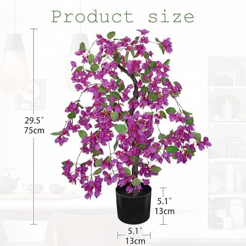 Briful Artificial Bougainvillea Plant in Black Pot 29.5" Tall Faux Silk Bougainvillea Floral Tree Tropical Fake Bougainvillea Tree for Home Office Room Garden Balcony Décor(Purple) - Image 2