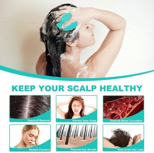 Meartchy Silicone Scalp Massager Shampoo Brush, Scalp Brush for Hair Growth & Dandruff Removal, Hair Scrubber Scalp Stimulator Exfoliator Brush with Soft Bristles for Wet Dry Scalp Care (Lake Blue) - Image 4