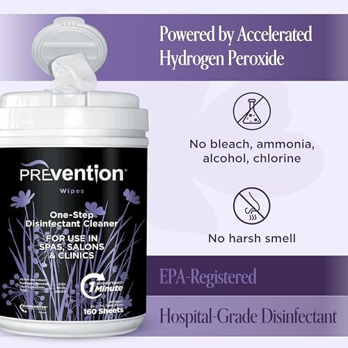 Prevention All Purpose Disinfectant Wipes – Canister of Cleaning Wipes for Salons, Spas, Wellness Centers and Yoga Studios – Hospital Grade Surface Sanitizing – 160 Count (Pack of 2) - Image 4