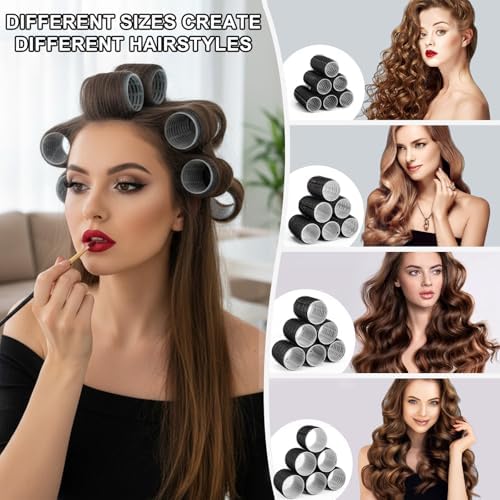 4 Sizes Hair Rollers for Women Set - 50 Pcs Hair Curler Rollers with Clips, Self Grip Hair Rollers for Long, Short Hair and Bangs, 25mm, 36mm, 48mm, 60mm, Black - Image 3