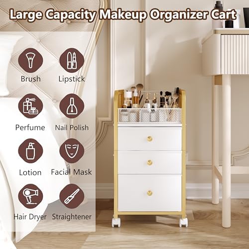 Rolling Makeup Organizer Cart with 3 Drawers Under Desk Storage - Image 4
