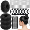 YINGFENG 134 Pcs Black Hair Bun Maker Kit Medium - 4 Bun Hair Pieces for Women, 20 Hair Net for Buns, 100 Bobby Pins for Women, 10 Hair Bands, for Ballet Styling, Hair Accessories for Girls by YINGFENG