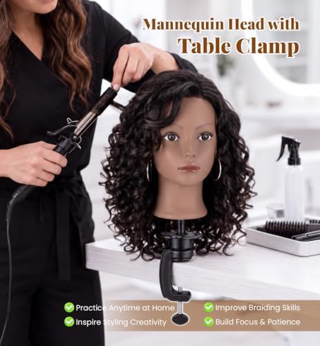 20" Mannequin Head Human Hair, 100% Real Hair Mannequin Head with Clamp - Image 2