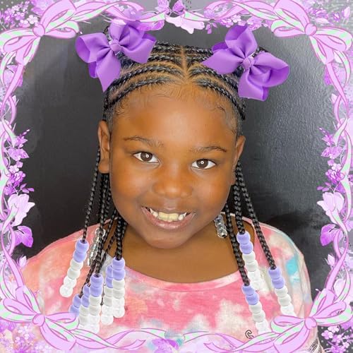 NAISKA 62PCS Purple Beads for Hair Braids 4.7inch Hair Bows Clips Round Dreadlock Beads Braids Clips with Bow 2 Styles Loc Accessories for Kids Girls - Image 3