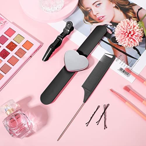 Nuenen Hair Braiding Tools 7 Pieces Kit, Includes 1 Magnetic Pin Wristband, 2 Stainless Steel Rat Tail Combs, 4 Wide Teeth Alligator Sectioning Hair Clips for Hair Braid Maker (Black) - Image 7