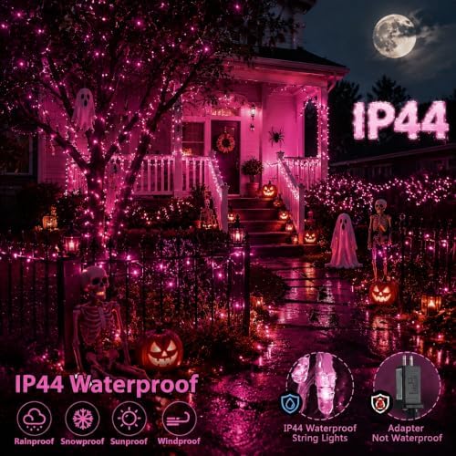 JMEXSUSS 200 LED Pink Lights for Room Decor, Pink String Halloween Lights - Image 4