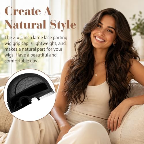 MEEZY Black Lace Wig Grip Cap with 4 Pcs Stocking Hairnets for Women, Non-Slip Wig Caps with Grip Band for Lace Front Wig, Adjustable Elastic Headband Accessories for Secure Hold - Image 4