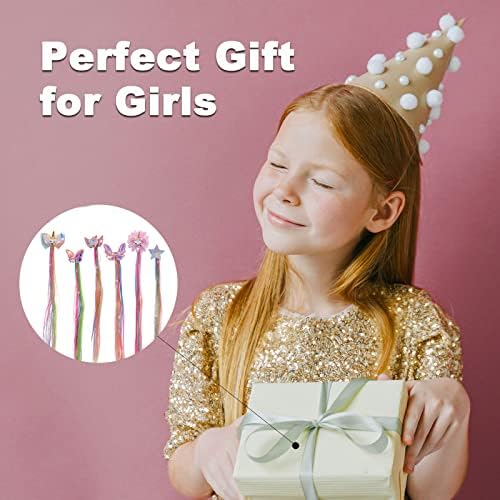 Little World 6 Pcs Rainbow Hair Extensions, Unicorn Hair Clips for Girls' Ponytails - Colored Accessories - Image 7