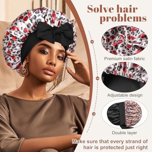 CHLINS Double Layer Satin Bonnet for Sleeping, Hair Bonnet for Curly Hair - Image 4