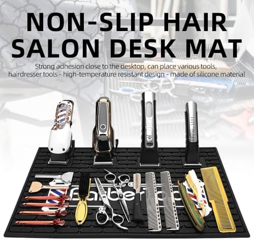Magnetic Barber Mat for Clippers, 17.7 x 11.8 in, 4 Strong Magnetic Organizer Stations for Heavy Clippers and Trimmers, Professional Anti-Slip Rubber Heat Resistant Barber Table Mat for Hairstylist - Image 3