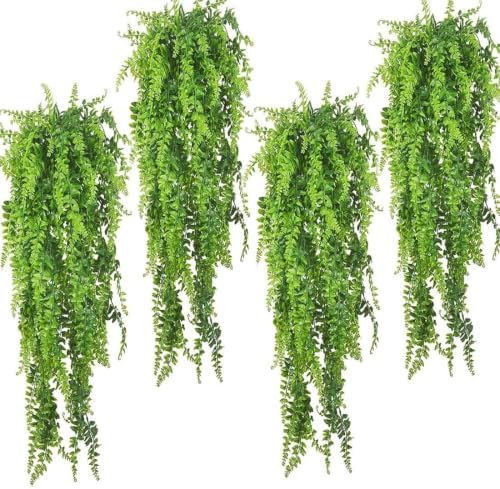 PINVNBY Reptile Plants Hanging Fake Vines Boston Climbing Terrarium Plant with Suction Cup for Bearded Dragons Lizards Geckos Snake Pets Hermit Crab and Tank Habitat Decorations (4 Pack) by PINVNBY