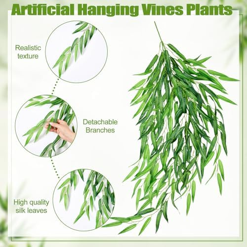 Daifunli Artificial Hanging Plants Fake Hanging Ferns Plastic Faux Plants for Wall Room Garden Garland Indoor Outdoor Decor No Basket (8 Pcs,Willow) - Image 2