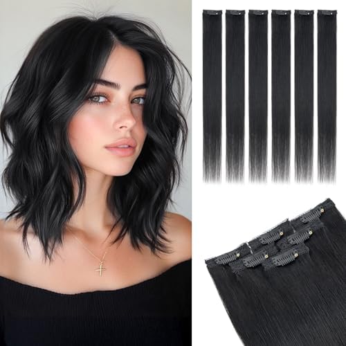 Rich Choices Real Human Hair Clip In Extensions-6 Pcs Single Clip Design-100% Remy Hairs Invisible Clip in Extensions for Thin Short Hair-Seamless Hairpieces for Women/Men-12 Inches #1Jet Black by RichChoices