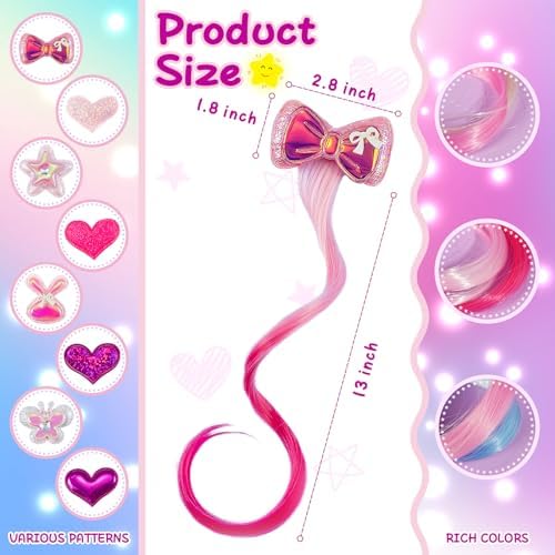 12 Pieces Hair Clips for Girls, Bow Curly Pink Gradient Hair Extensions for Kids, Little Girl Hair Clips Accessories for Ponytails Princess Dress Up - Image 2