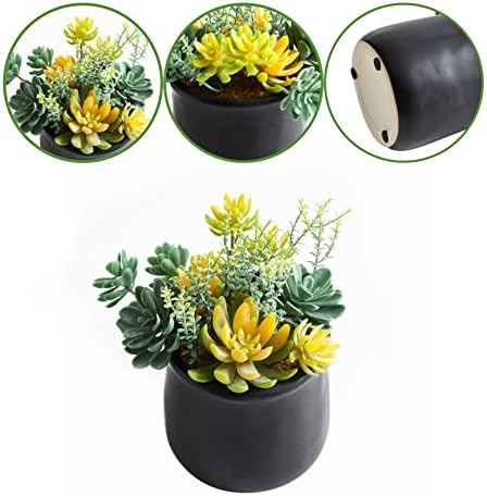 2pack Fake Plants in Ceramic Black Pots Artificial Succulents - Image 4
