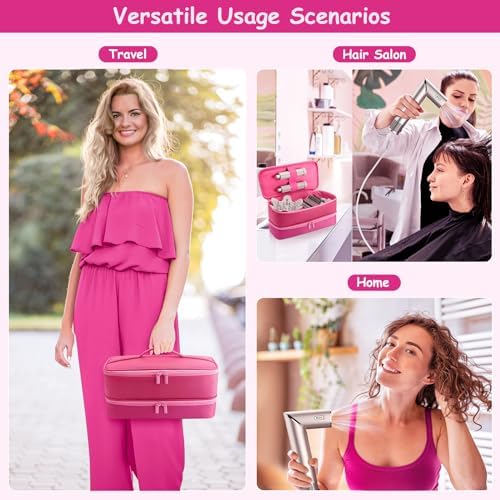 Adworte Travel Carrying Case for Hair Dryer for Shark Flexstyle Double-Layer Hair Accessories Tools Storage Bag for Revlon Hairdryer Styler Organizer (P-PINK) - Image 6
