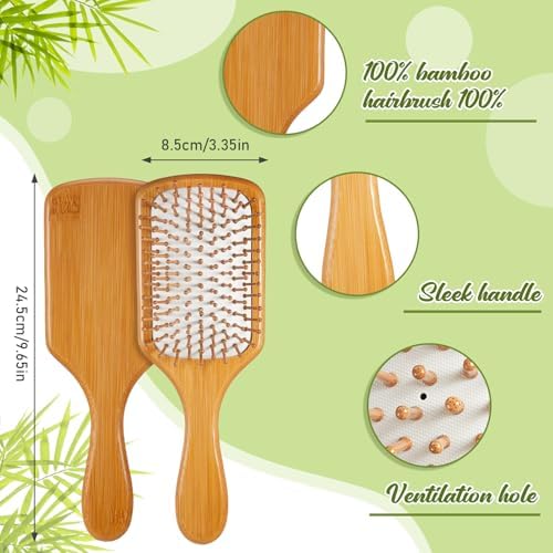 Tessco for you 24 Pcs Bamboo Hair Brushes for Women Bulk Wooden Paddle Brush Scalp Massage Bamboo Bristles Anti Static Men Engraving DIY Gift for Wedding Teacher(White) - Image 2