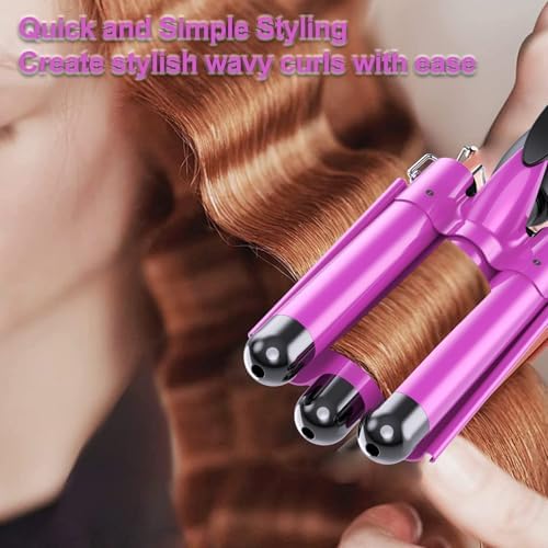 1 Inch Three Barrel Curling Iron,Fast Heating Hair Crimper for Women,Crimper Hair Tool with LCD Temperature Display,60 Min Auto-Off Hair Waver,Dual Voltage WaverHair Tool - Image 6