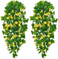 BLEUM CADE Artificial Hanging Flowers for Outdoors, 2pcs Fake Hanging Plants Pothos Vines with Yellow Flowers for Wall Home Living Room Indoor Outdoor Decor (No Baskets) by BLEUMCADE