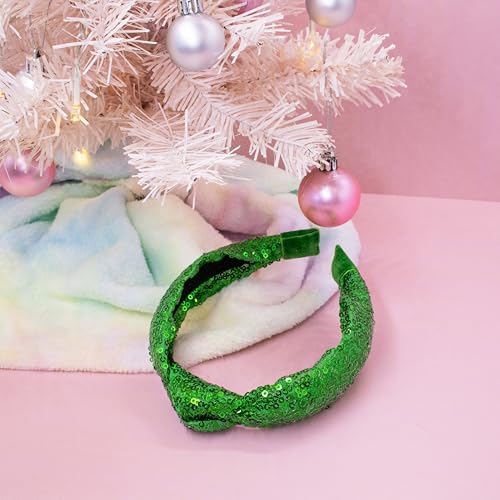 FROG SAC St. Patrick's Day Knot Headband for Girls, Green Sequin Knotted Hair Band Accessories for Kids, Sparkly Iridescent Little Girl Headbands for Children, Cute Sparkle Head Band - Image 5