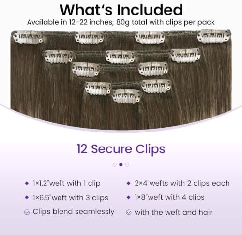 LaaVoo Clip in Hair Extensions Real Human Hair, Ombre, 5pcs 80g - Image 2