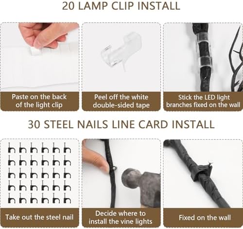 160 LED Plug In Vines Lights Room Decor with Remote, 8 Modes and Timer, Indoor Home Plants Flowers Tree Willow Lights, Artificial Tree for Walls Bedroom Living Room Kitchen Coffee Shop Decor（Black） - Image 4