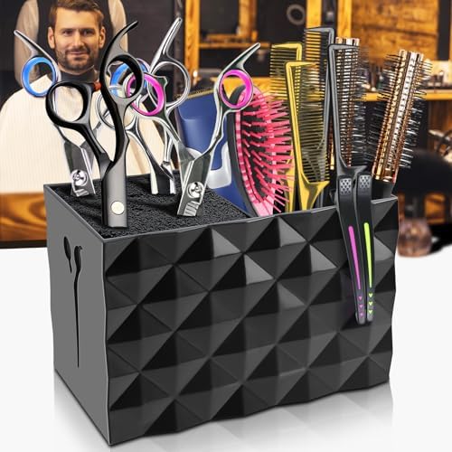 NICEMOVIC Barber Scissors Holder Box, Barber Accessories Barber Supplies, Professional Salon Hairdressing Scissors Rack Holder Storage Organizer for Hairstyling Combs Clips Brushes (Black) - Image 6