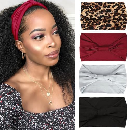 Kachanaa 4 Pack Wide Headbands for Women Elastic Knotted Yoga Sport Workout Headbands Turban African Head Wraps Hair Accessories(Stylish) by Kachanaa