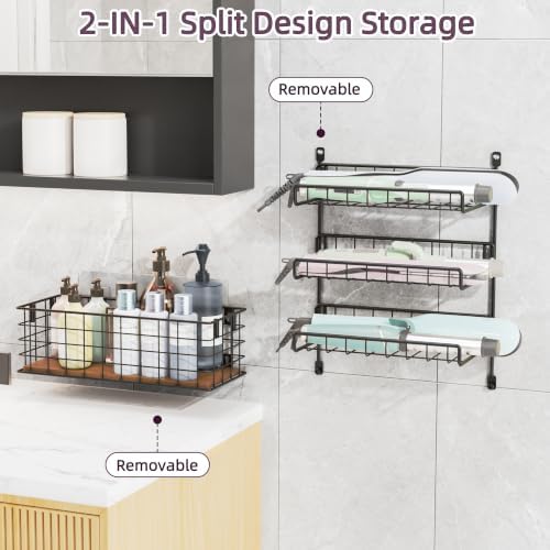 3-Tier Wall Mounted Hair Tool Organizer, Matte Black - Image 6