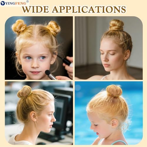 YINGFENG 134 Pcs Gold Hair Bun Maker Kit for Kids Small - 4 Hair Donuts for Buns, 20 Hair Nets for Buns, 100 U Shaped Bobby Pins, 10 Hair Bands, for Girls, Ballet Dance, Hair Accessories for Women - Image 7