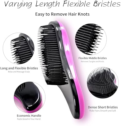 79STYLE 3pcs Detangler Brush Naturals Detangling Hair Comb Glide Thru No Pain Tangle Free For Women Men, Kids Wet, Dry Curly Hair Accessory (Single Black-Size 7.4") - Image 5