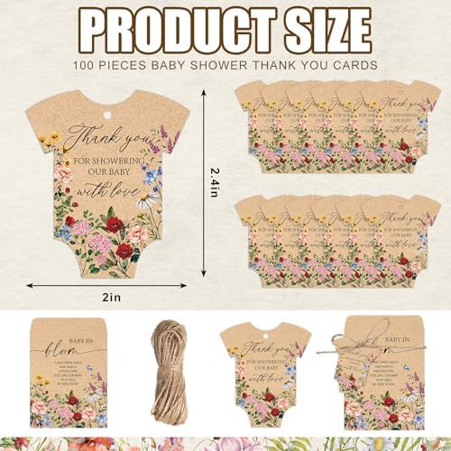 JarThenaAMCS 100Pcs Baby Shower Seed Packets Spring Wildflower Self Adhesive Kraft Envelopes with Thank You Tags Baby in Bloom Seed Storage Pockets for Garden Party Favors Supplies - Image 2