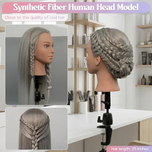 Mannequin Head 24-25inch, Synthetic Fiber Hair Mannequin Head, Beauty And Hairdressing Model Practice Head, with Clip-on Stand Set (Gold) - Image 7