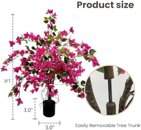 3FT Artificial Bougainvillea Tree – Realistic Faux Bougainvillea Tree with Pink Silk Flowers, Lifelike Artificial Flowering Plant in Pot for Indoor Outdoor Home, Living Room, Porch, Patio Decor - Image 4