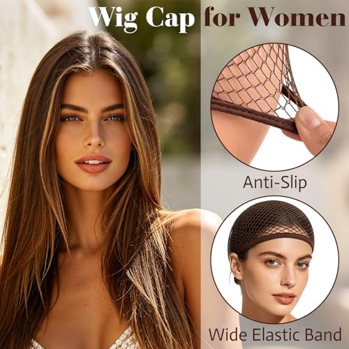 MEEZY 6 Pcs Brown Mesh Wig Caps for Women, Closed-End Fishnet Wig Cap Bulk Liner Weaving Hair Net for Women Men Halloween Cosplay Costume Dating Concerts Bachelorette Party - Image 3