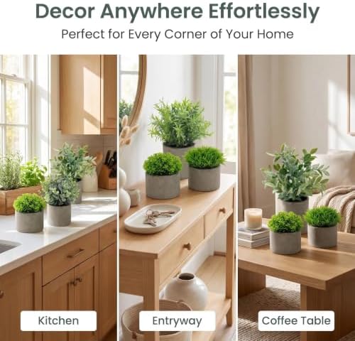 AUUGUU Artificial Potted Plants Faux Greenery in Cement Pots for Shelf, Bookshelf, Office or Home Decor, Small Decorative Fake Plants for Modern Indoor Display - Image 7